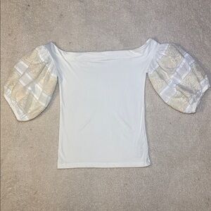 Free People “Rock With It” Puff Sleeve Off-The-Shoulder White Tee XS